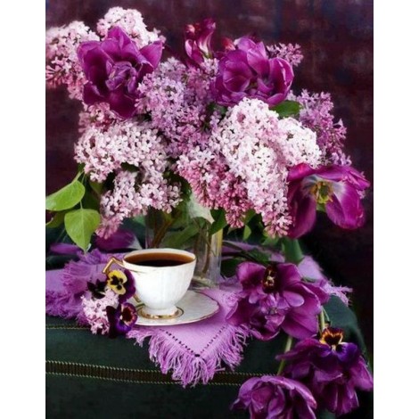 Nouvelle Arrivée Grosses Soldes Fleurs Violettes - 5D Kit Broderie Diamants/Diamond Painting