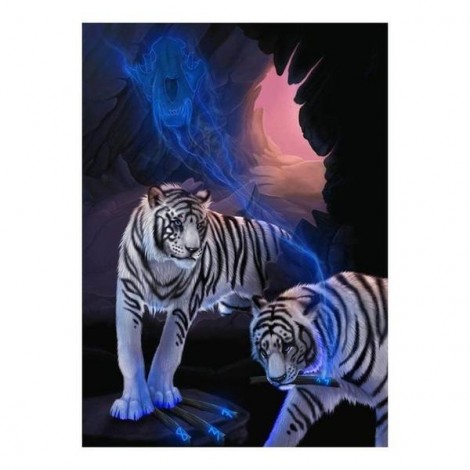 2019 Deux Tigres Noir Et Blanc - 5D Kit Broderie Diamants/Diamond Painting
