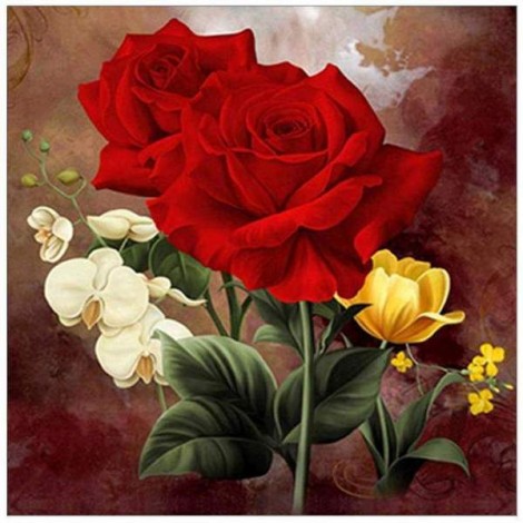 Tableau De Deux Roses Rouges - 5D Kit Broderie Diamants/Diamond Painting