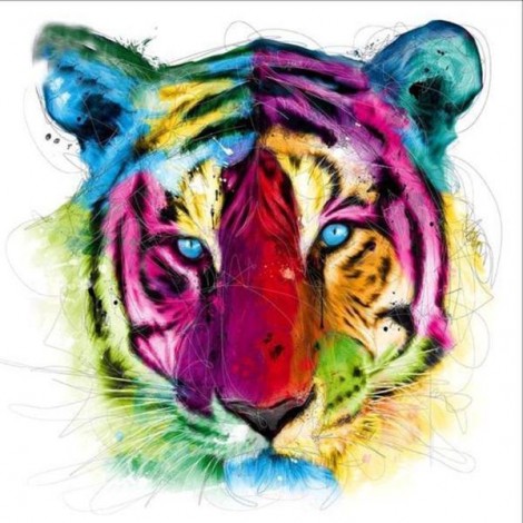 2019 Animal Tigre Coloré - 5D Kit Broderie Diamants/Diamond Painting