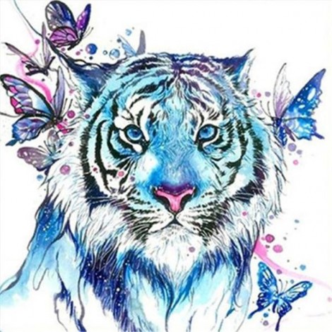 Aquarelle Tigres Et Papillons Colorés - 5D Kit Broderie Diamants/Diamond Painting