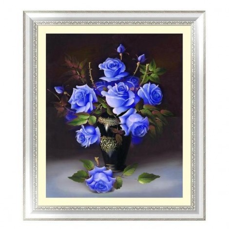 Populaire Peinture À L'Huile Décoration Murale Roses Bleues - Kit Broderie Diamants/Diamond Painting