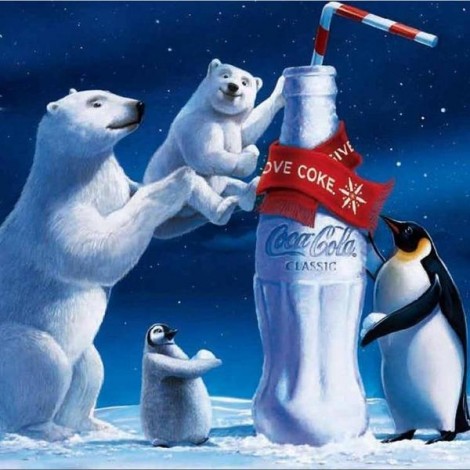 Dessin Animé De Coca Cola Avec Ours Polaires Et Pingouins - 5D Kit Broderie Diamants/Diamond Painting